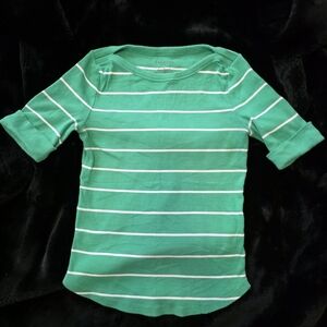 Talbots Green and White Striped Short Sleeve Tee